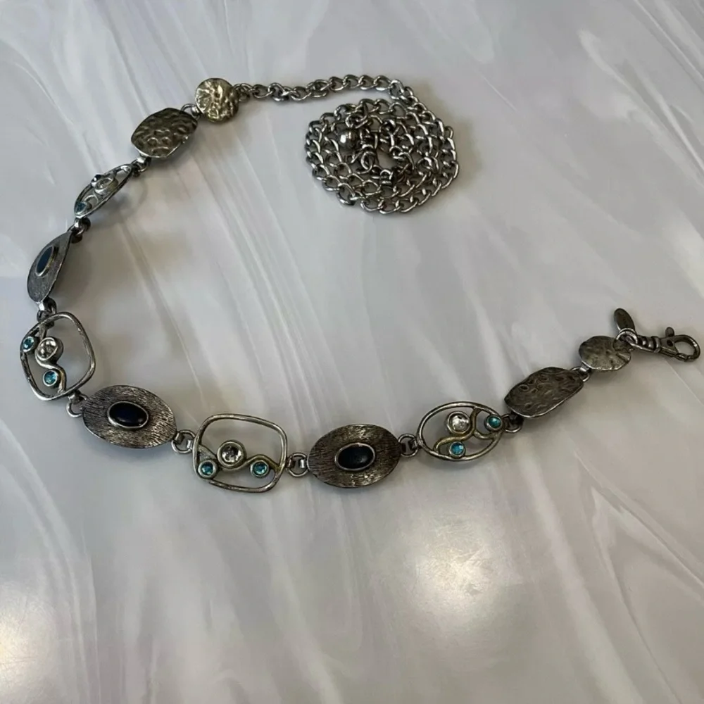 Chico’s chunky silver chain link Belt with Colored jewels adjustable 50inch OSFM - Picture 2 of 13